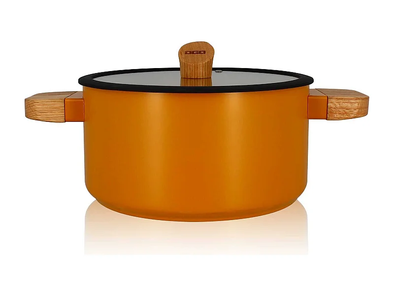 Ogo Living - Faitout Ector 24cm En Alu Revetement Ceramique Jaune Avec Manche Bois