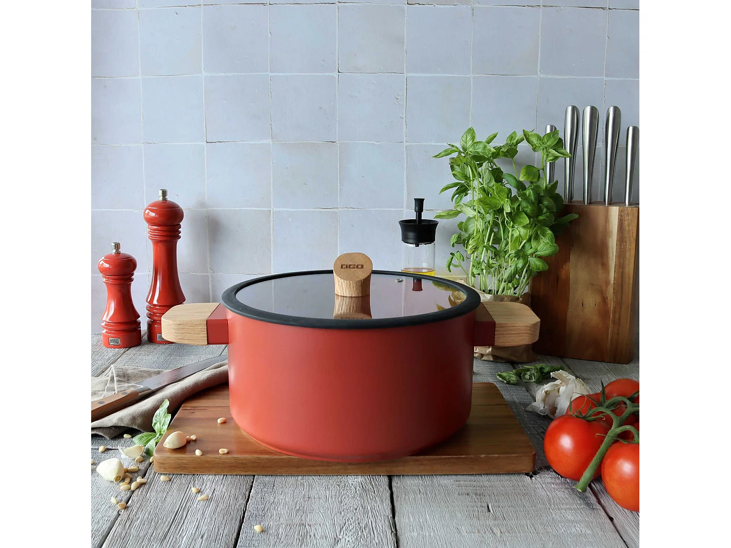 Ogo Living - Faitout Ector 24cm En Aluminium Paprika Avec Manche En Bois