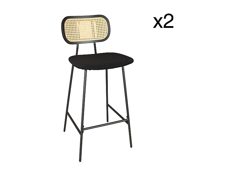 Now's Home - Lot De 2 Chaises De Bar En Bois Et Velours Noir
