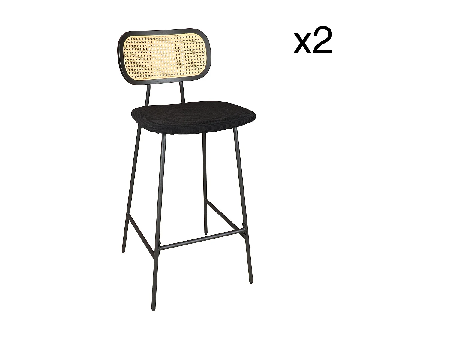 Now's Home - Lot De 2 Chaises De Bar En Bois Et Velours Noir