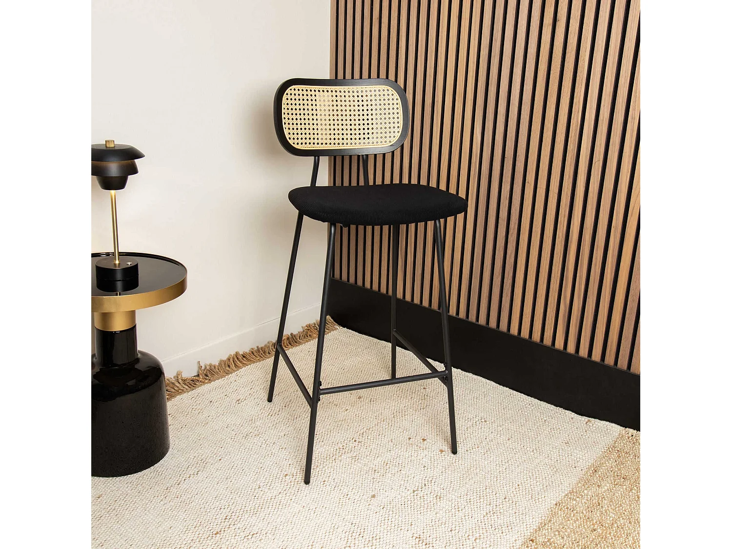 Now's Home - Lot De 2 Chaises De Bar En Bois Et Velours Noir