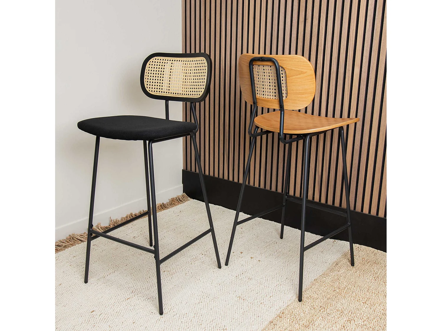 Now's Home - Lot De 2 Chaises De Bar En Bois Et Velours Noir