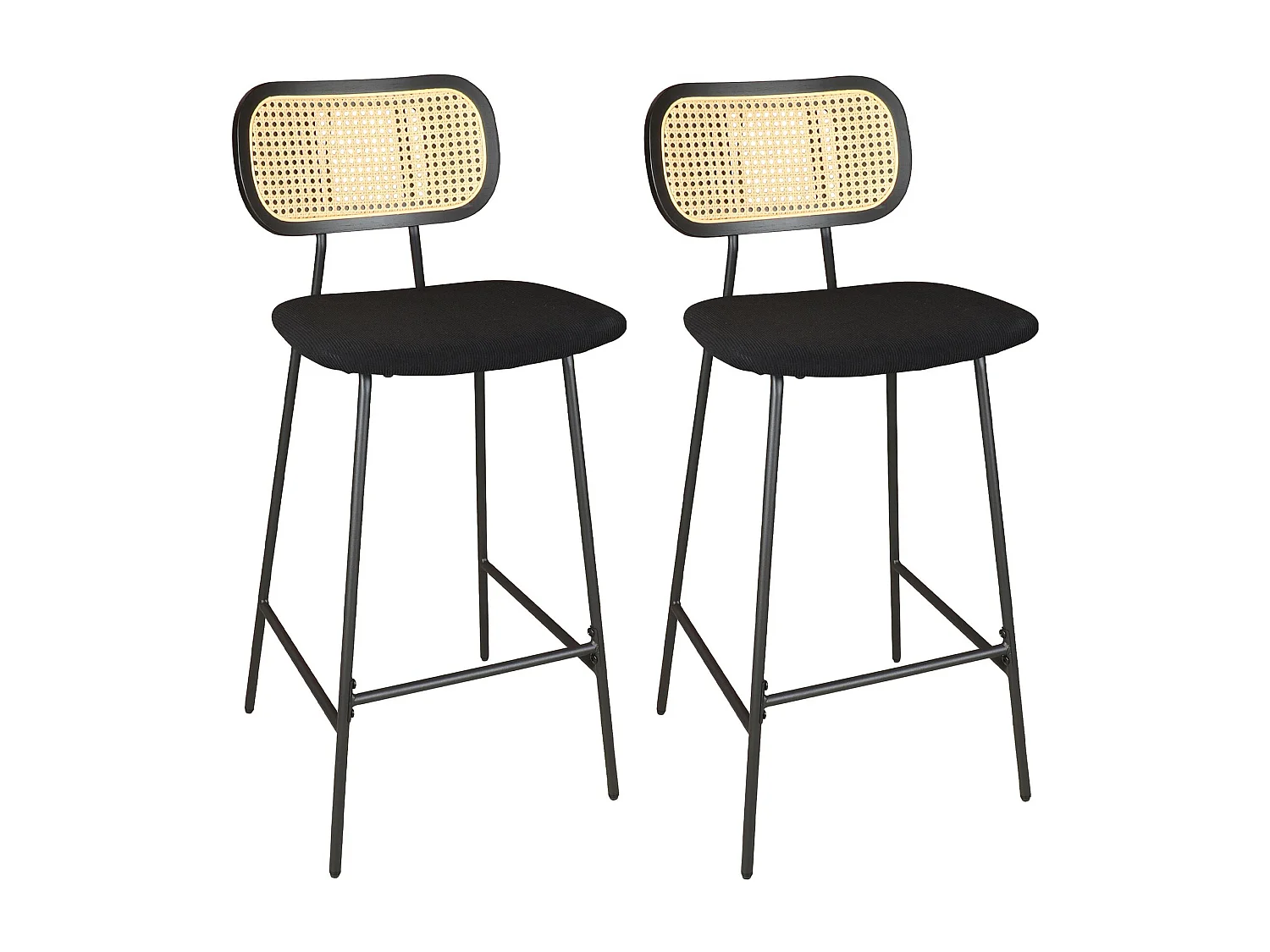 Now's Home - Lot De 2 Chaises De Bar En Bois Et Velours Noir
