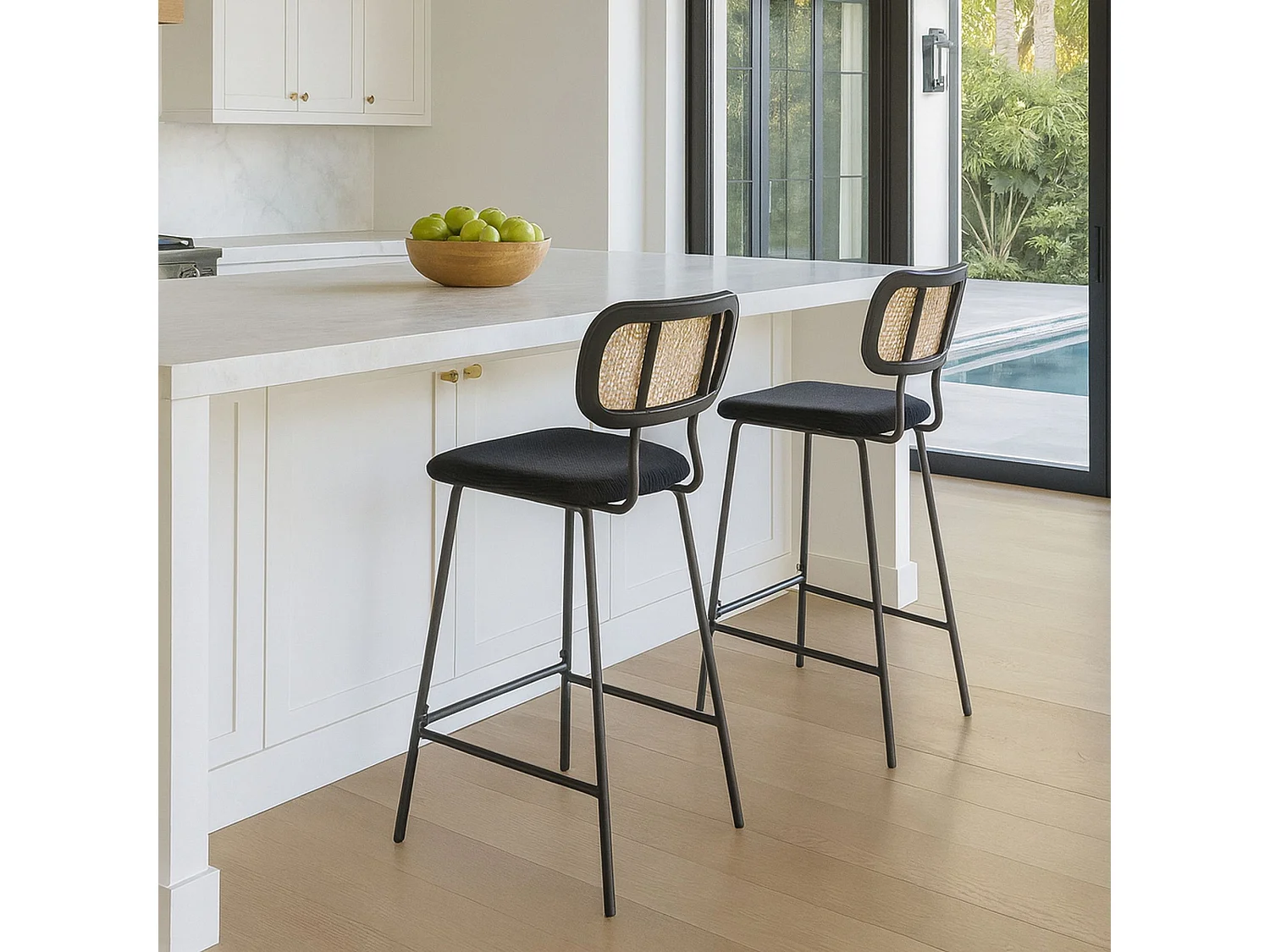 Now's Home - Lot De 2 Chaises De Bar En Bois Et Velours Noir