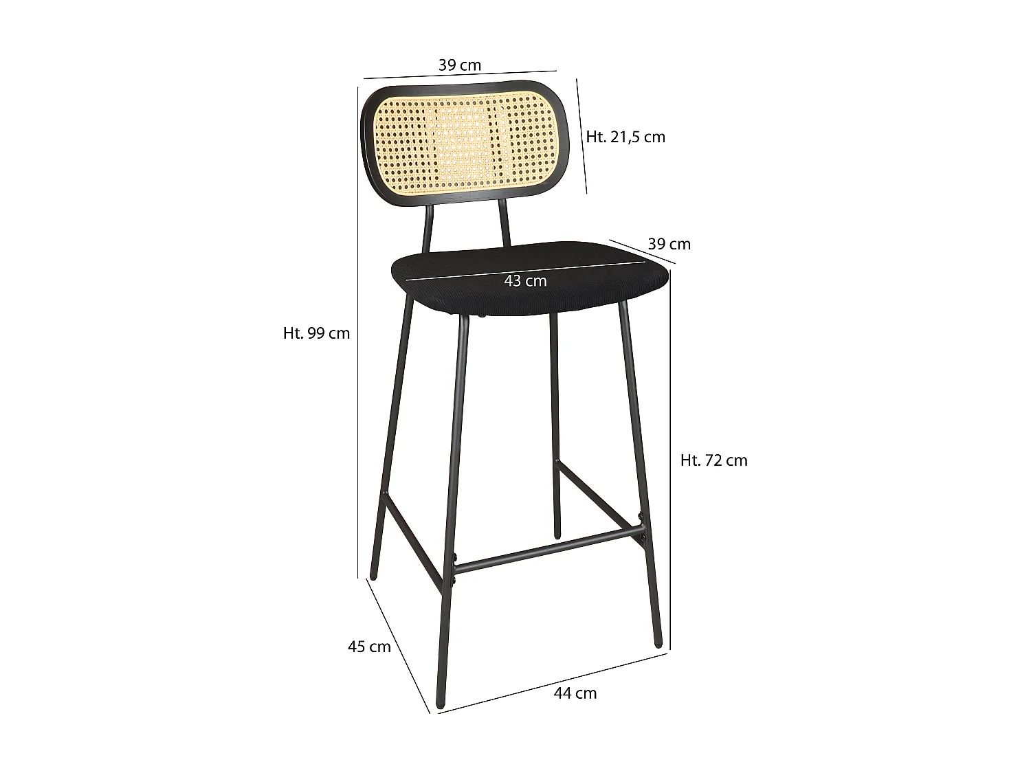 Now's Home - Lot De 2 Chaises De Bar En Bois Et Velours Noir