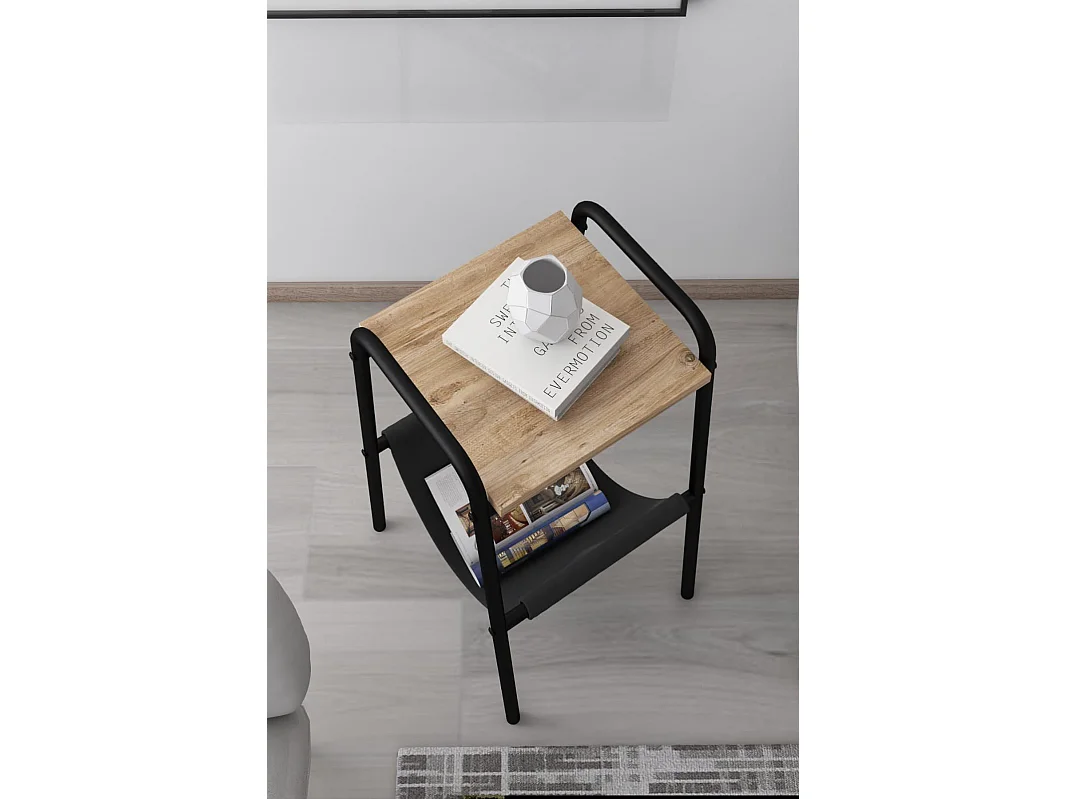 Bout de canapé Adara L32xH60cm Métal Noir et plateau Bois clair carré