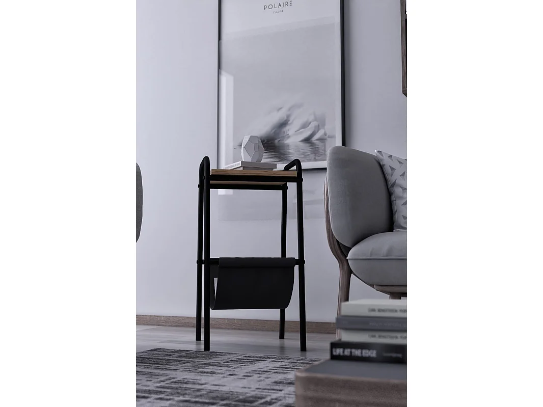 Bout de canapé Adara L32xH60cm Métal Noir et plateau Bois clair carré