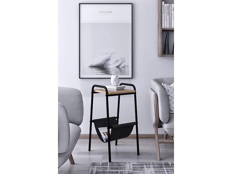 Bout de canapé Adara L32xH60cm Métal Noir et plateau Bois clair carré