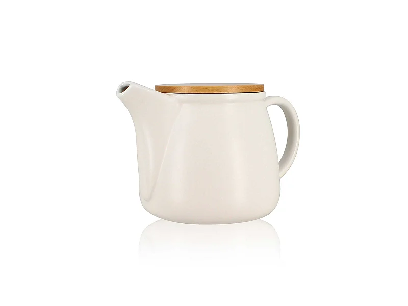 Ogo Living - Theiere Mona 1000ml  En Porcelaine Blanche Et Couvercle Bois