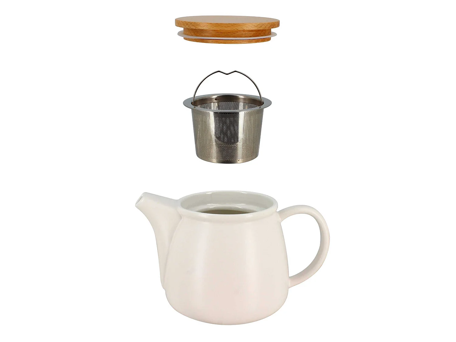 Ogo Living - Theiere Mona 1000ml  En Porcelaine Blanche Et Couvercle Bois