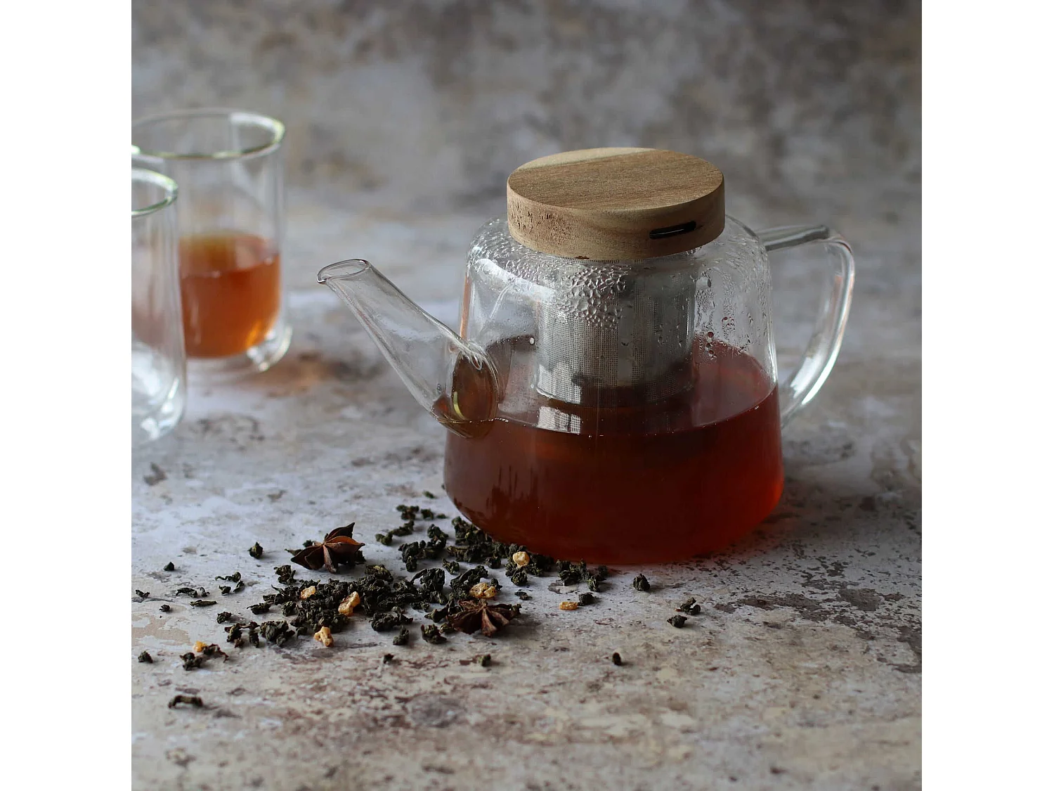 Ogo Living - Theiere Gustave 1000ml En Verre Borosilicate Et Couvercle Bois