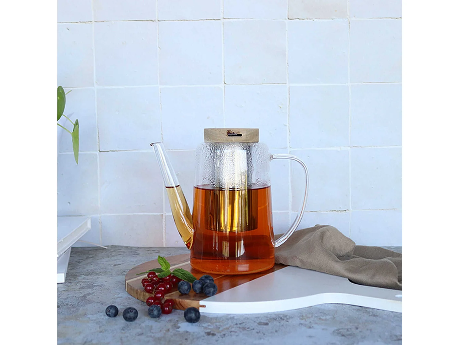 Ogo Living - Theiere Gustave 1200ml En Verre Borosilicate Et Couvercle Bois