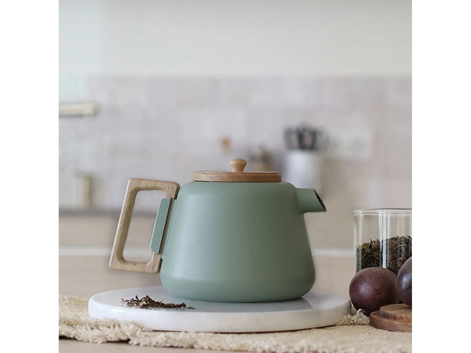 Ogo Living - Theiere Viggo 1000ml En Fonte Amande Avec Poignee Couvercle Bois