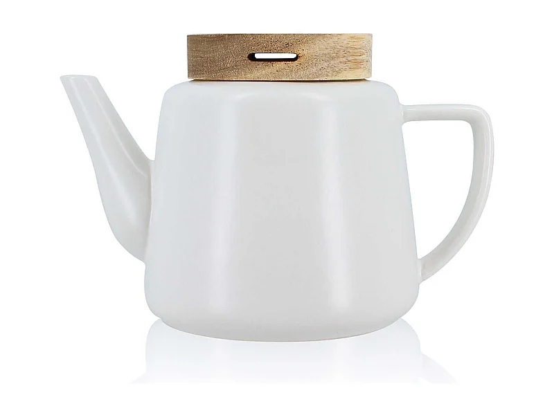 Ogo Living - Theiere Enzo En Porcelaine Blanche Et Couvercle Bois 680 Ml