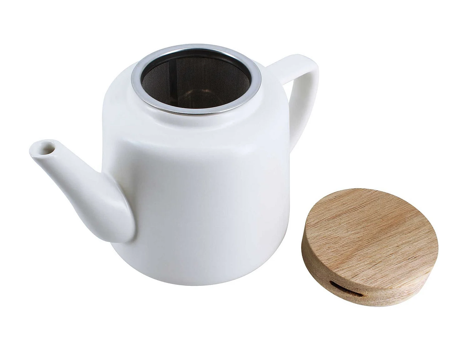 Ogo Living - Theiere Enzo En Porcelaine Blanche Et Couvercle Bois 680 Ml