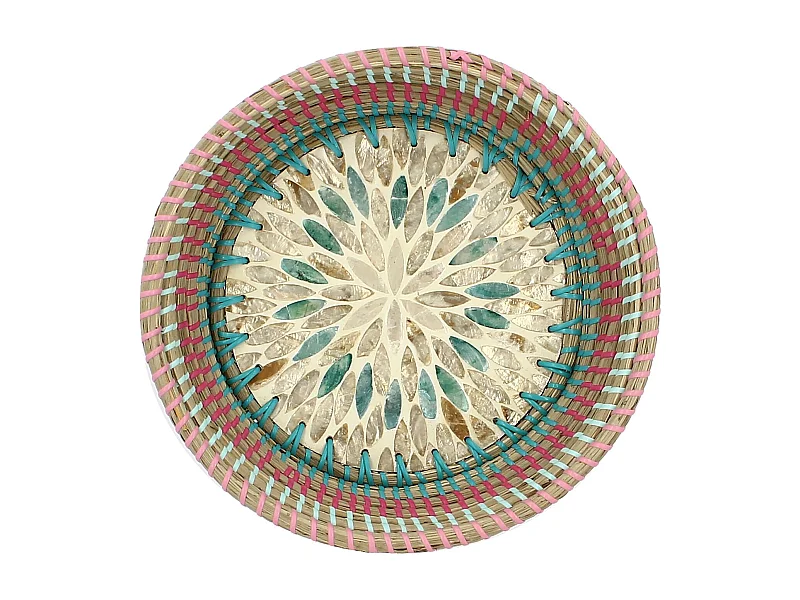 Now's Home - Plateau Rond En Jonc De Mer Et Nacre D30xh7cm Paros
