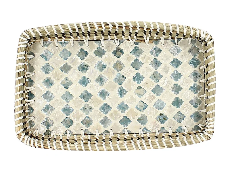 Now's Home - Plateau Rectangulaire En Jonc De Mer Et  Nacre 32x19cm Paros