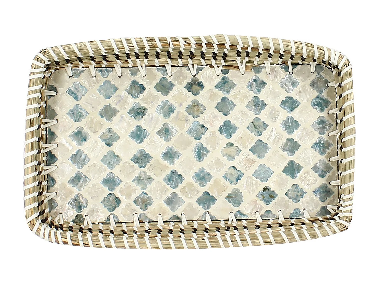 Now's Home - Plateau Rectangulaire En Jonc De Mer Et  Nacre 32x19cm Paros