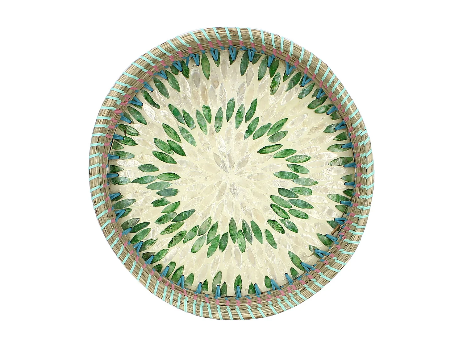 Now's Home - Plateau Rond En Jonc De Mer Et En Nacre D33xh6cm Paros