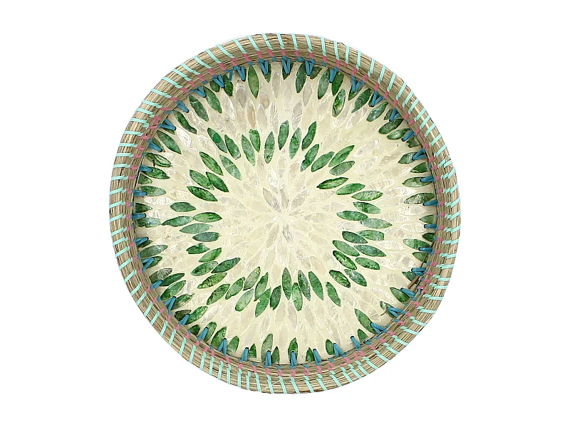 Now's Home - Plateau Rond En Jonc De Mer Et En Nacre D33xh6cm Paros