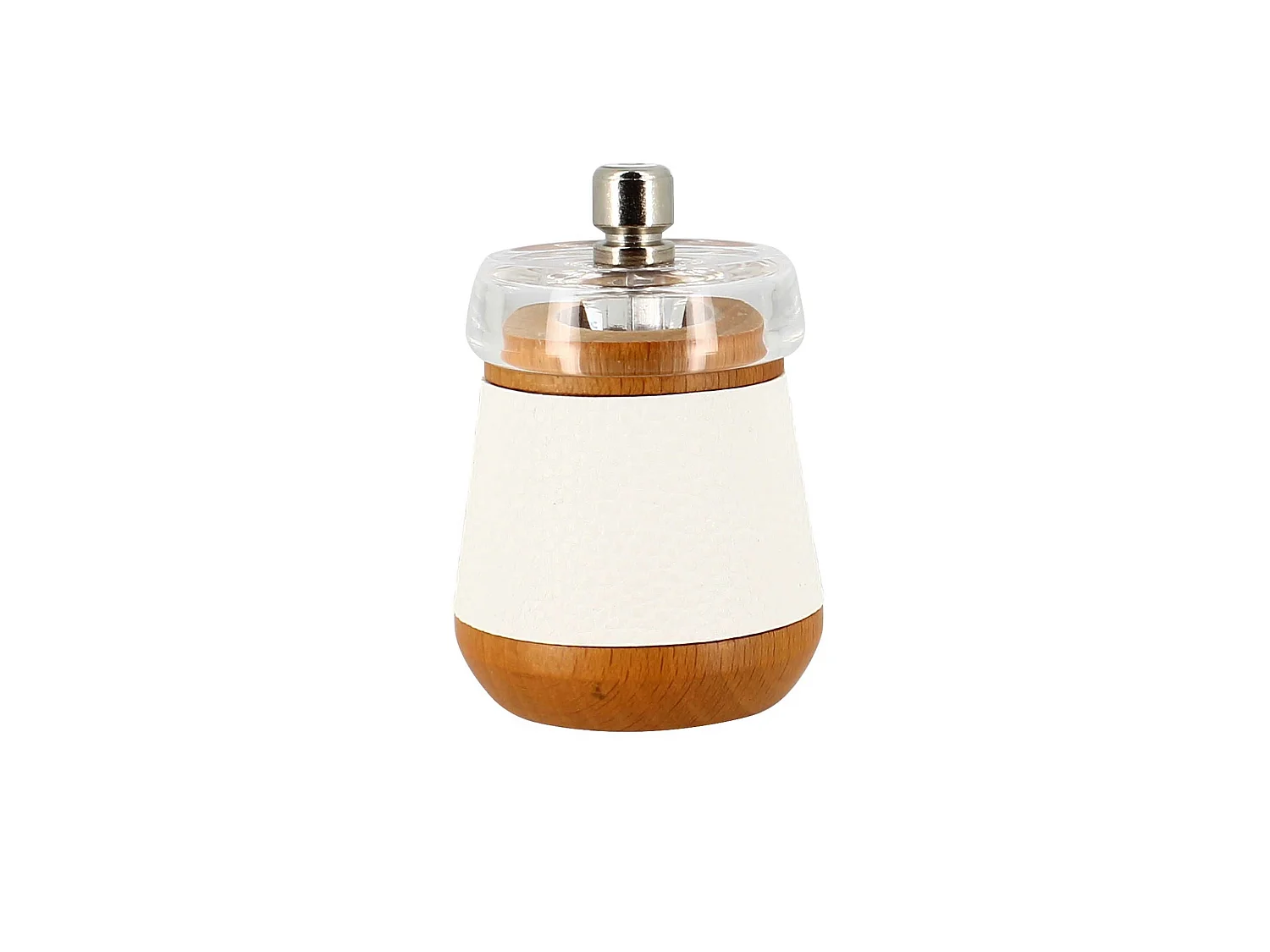 Ogo Living - Moulin A Sel 8.5cm En Bois De Hetre Effet Cuir Blanc