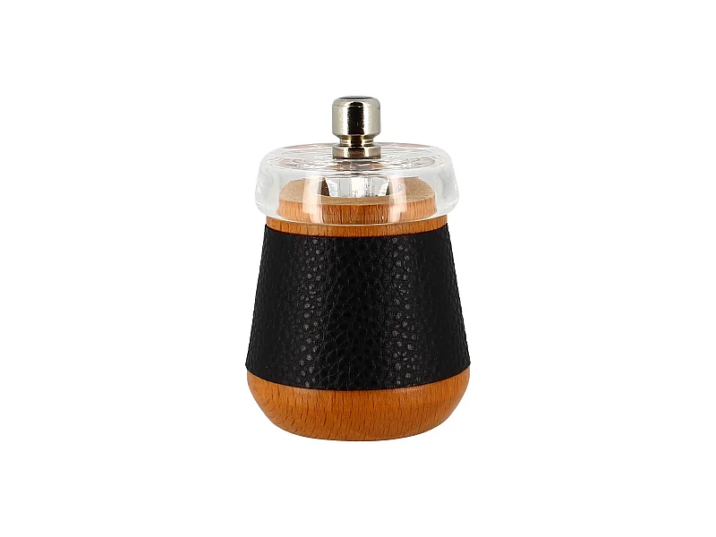 Ogo Living - Moulin A Poivre 8.5cm En Bois De Hetre Effet Cuir Noir