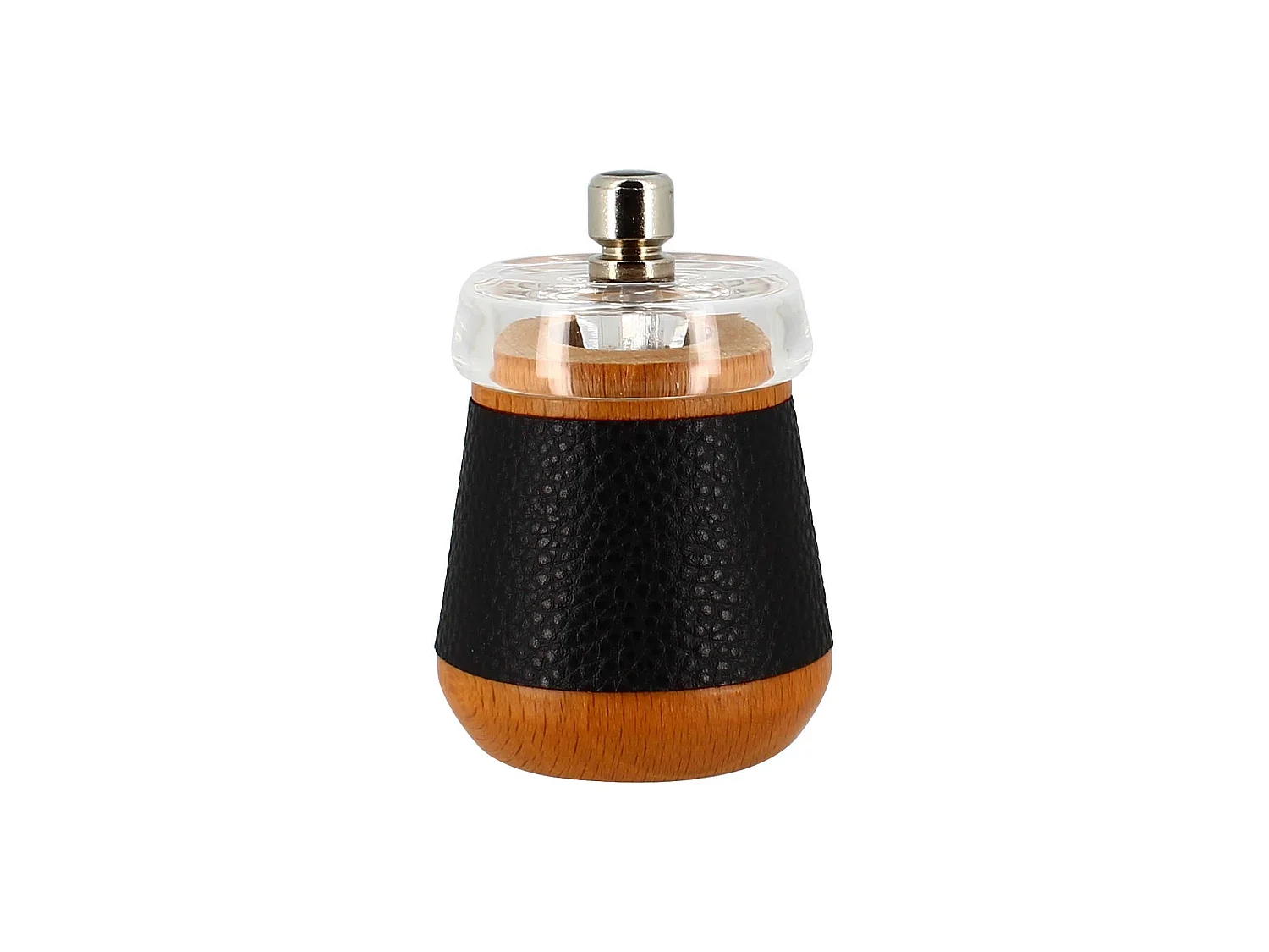 Ogo Living - Moulin A Poivre 8.5cm En Bois De Hetre Effet Cuir Noir