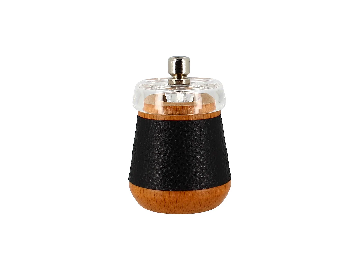 Ogo Living - Moulin A Poivre 8.5cm En Bois De Hetre Effet Cuir Noir