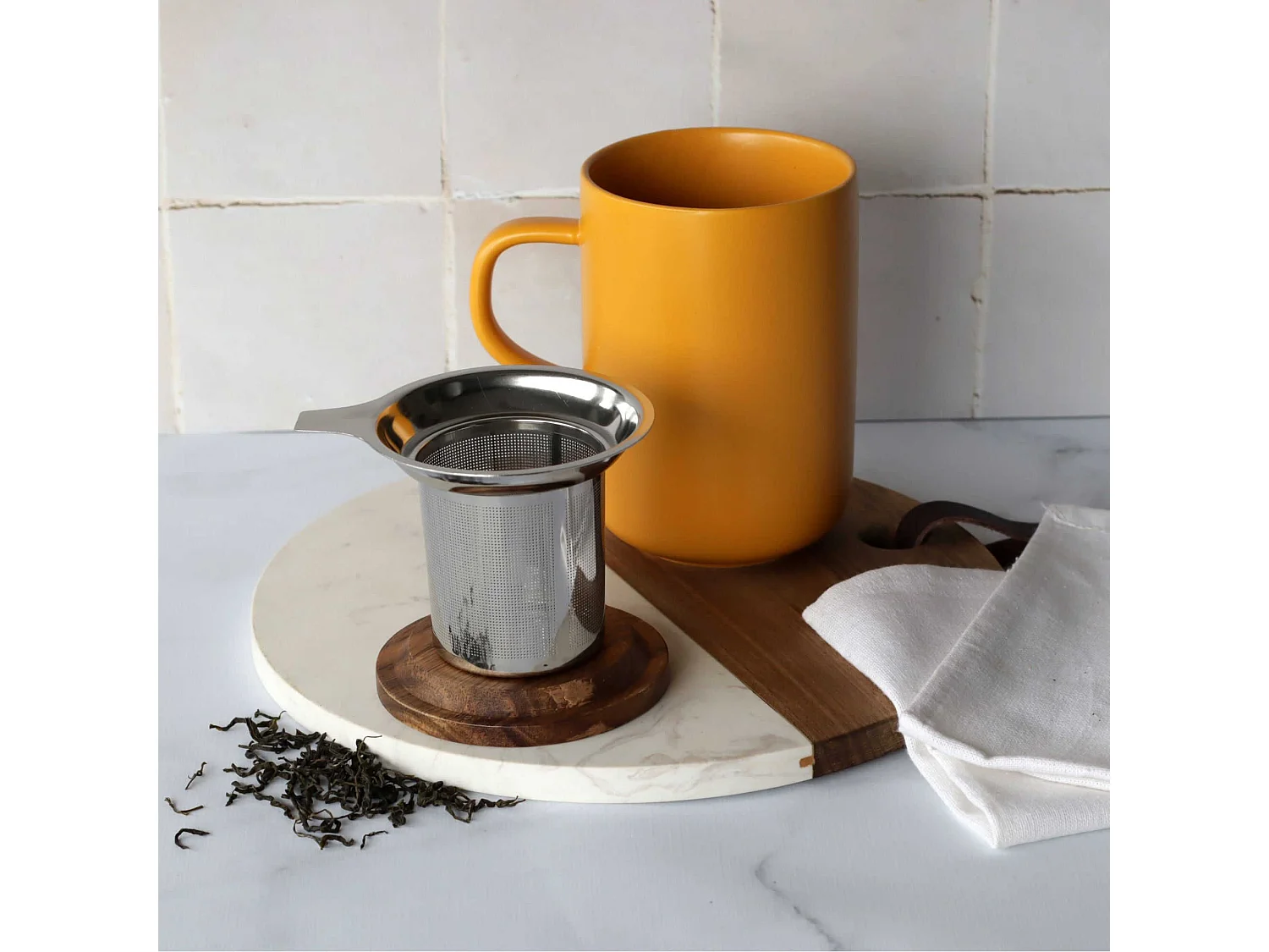 Ogo Living - Tisaniere Juliet Jaune En Gres Et Couvercle En Acacia De 475 Ml Ogo