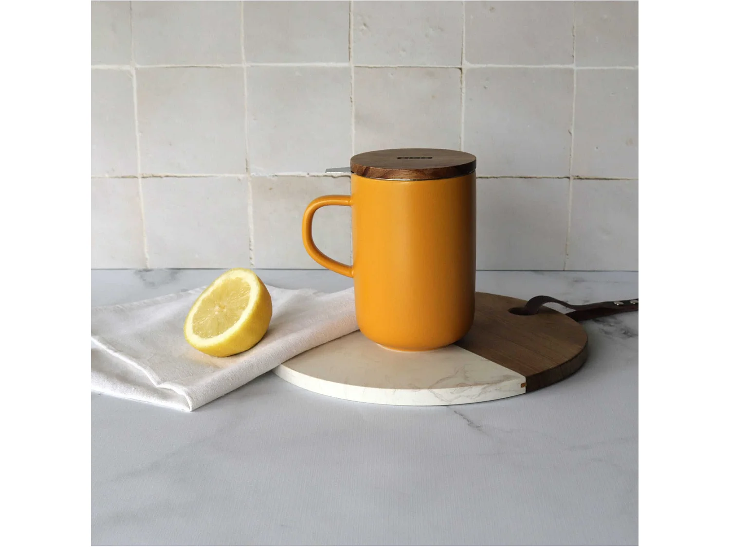 Ogo Living - Tisaniere Juliet Jaune En Gres Et Couvercle En Acacia De 475 Ml Ogo