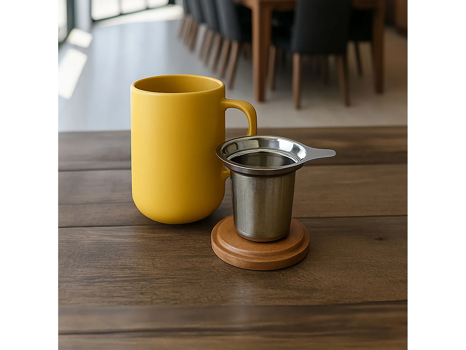 Ogo Living - Tisaniere Juliet Jaune En Gres Et Couvercle En Acacia De 475 Ml Ogo