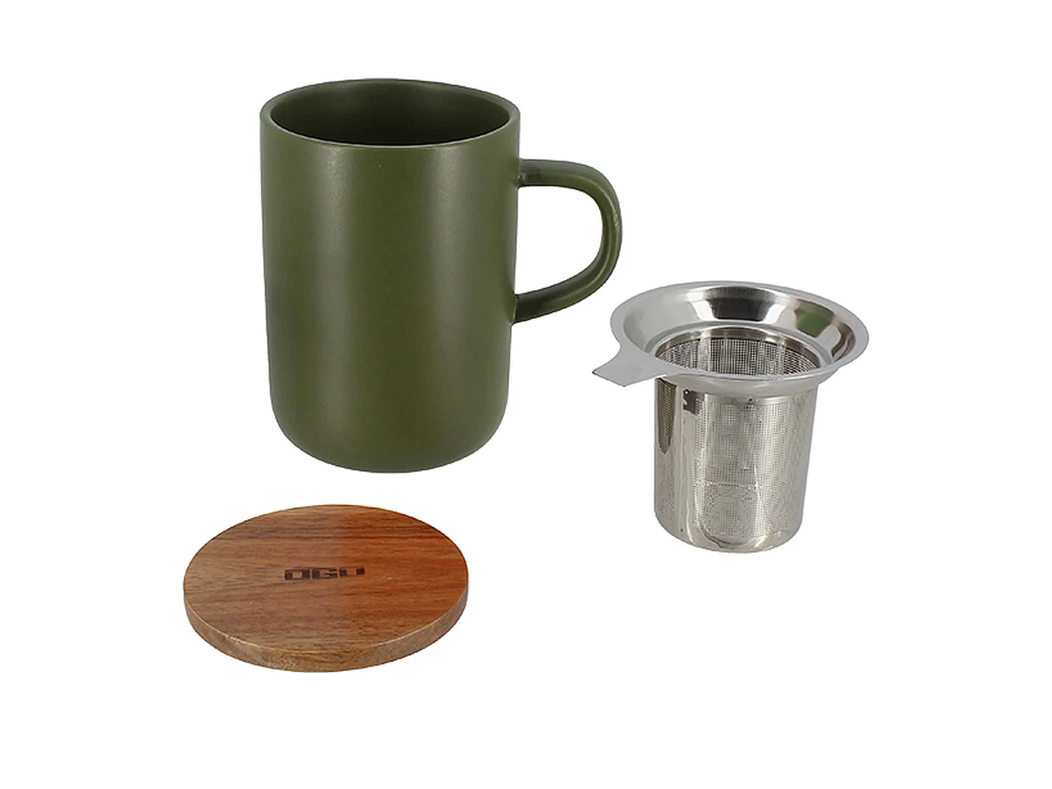 Ogo Living - Tisaniere Juliet Kaki En Gres Et Couvercle En Acacia De 475 Ml