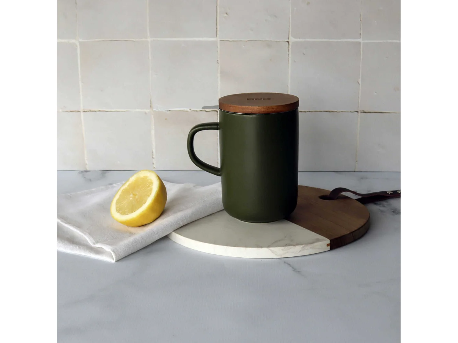 Ogo Living - Tisaniere Juliet Kaki En Gres Et Couvercle En Acacia De 475 Ml