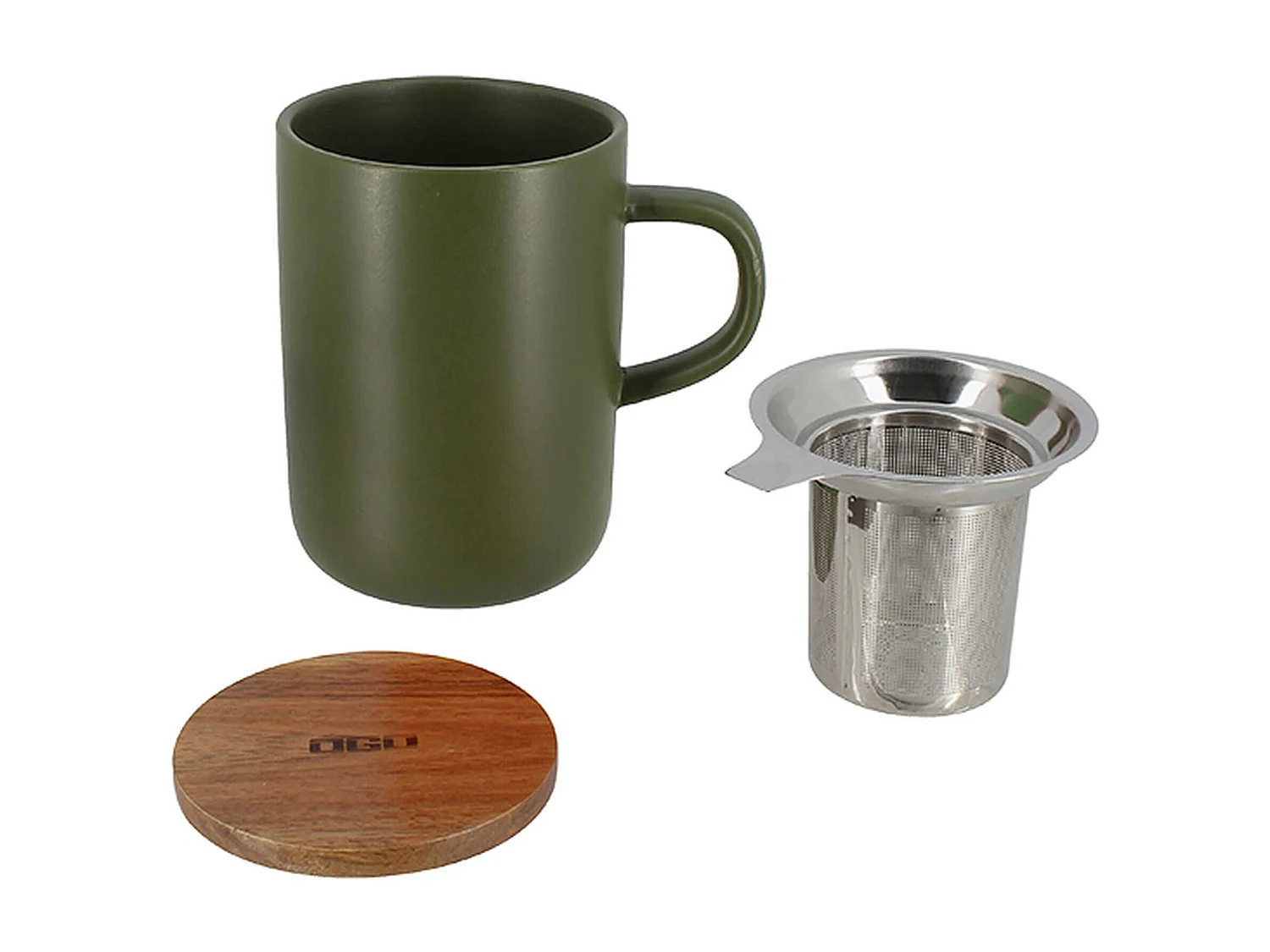 Ogo Living - Tisaniere Juliet Kaki En Gres Et Couvercle En Acacia De 475 Ml
