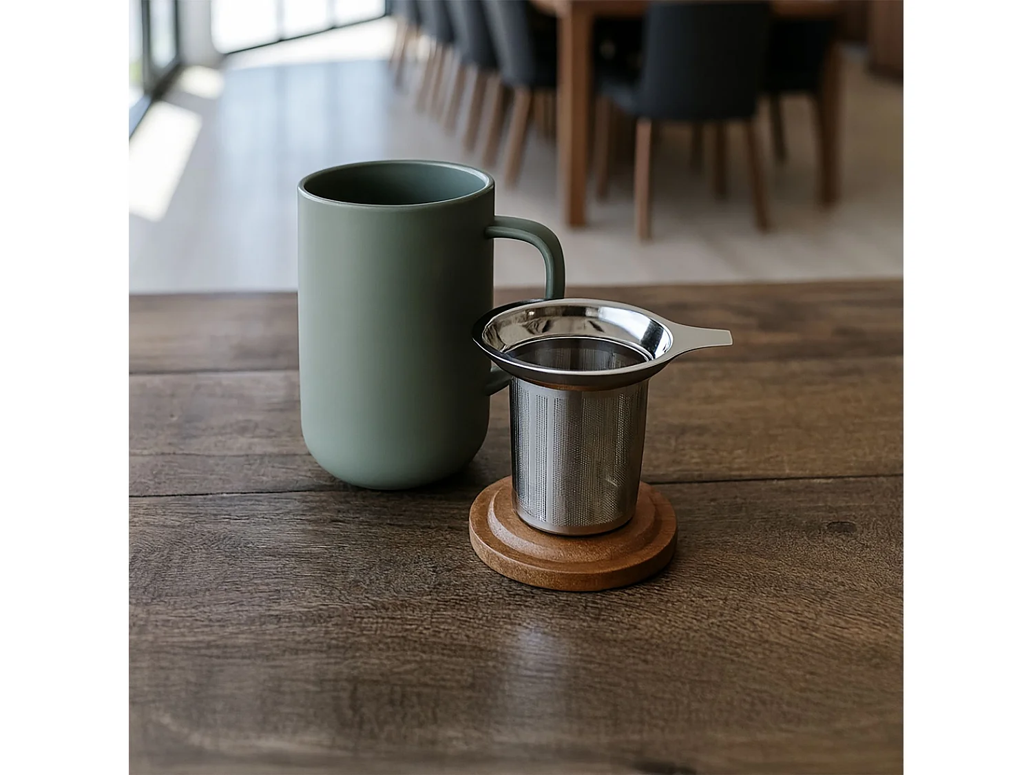 Ogo Living - Tisaniere Juliet Kaki En Gres Et Couvercle En Acacia De 475 Ml