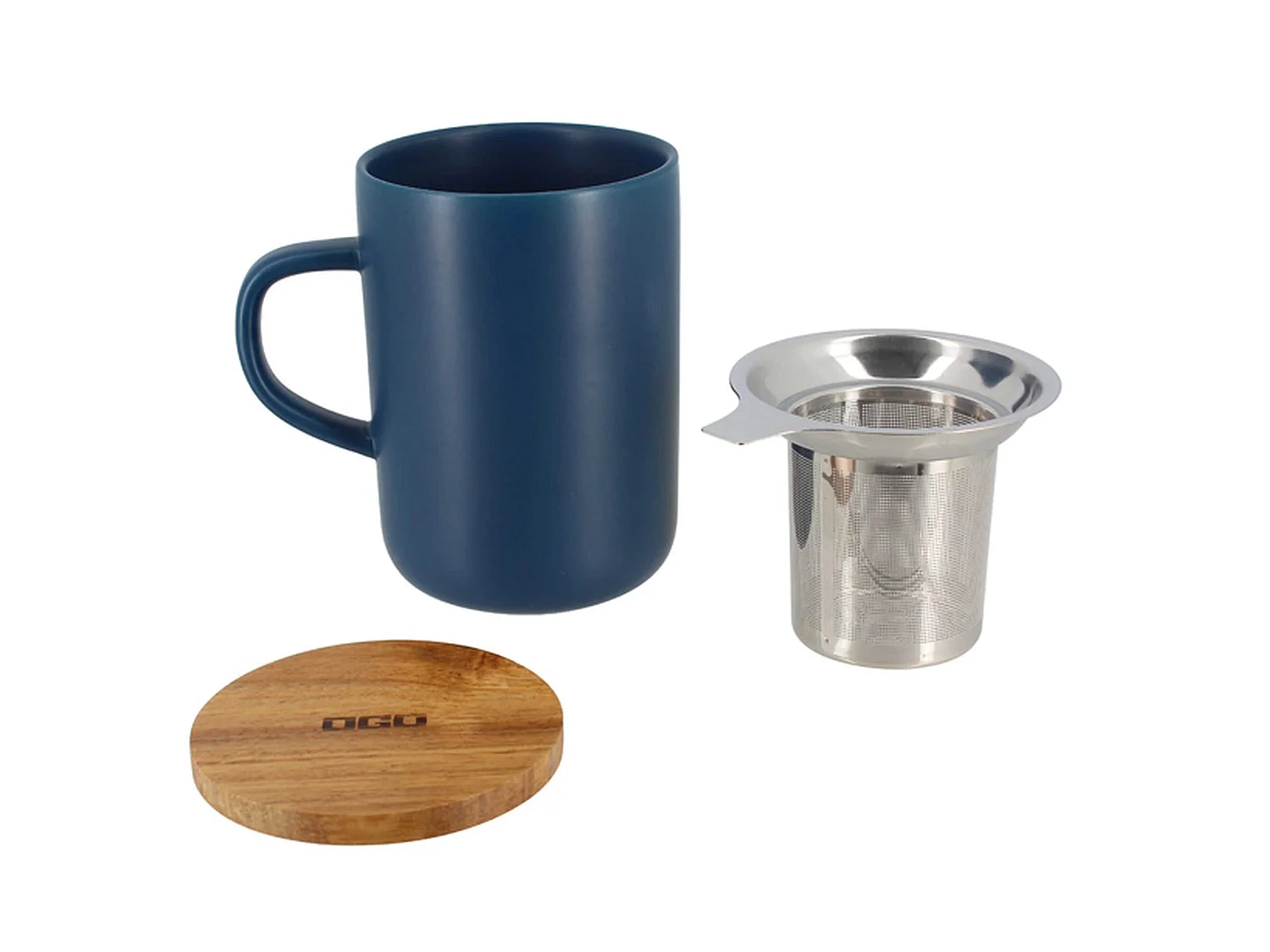 Ogo Living - Tisaniere Juliet Bleu En Gres Et Couvercle En Acacia  De 475 Ml Ogo
