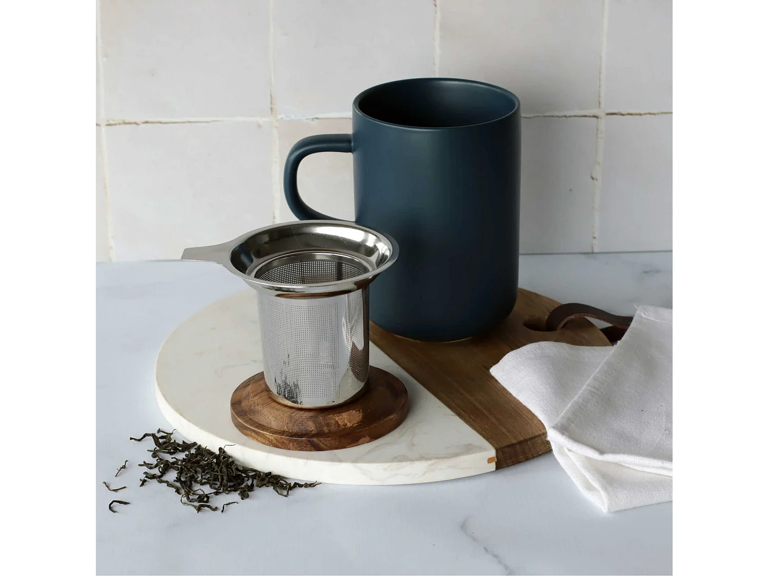 Ogo Living - Tisaniere Juliet Bleu En Gres Et Couvercle En Acacia  De 475 Ml Ogo