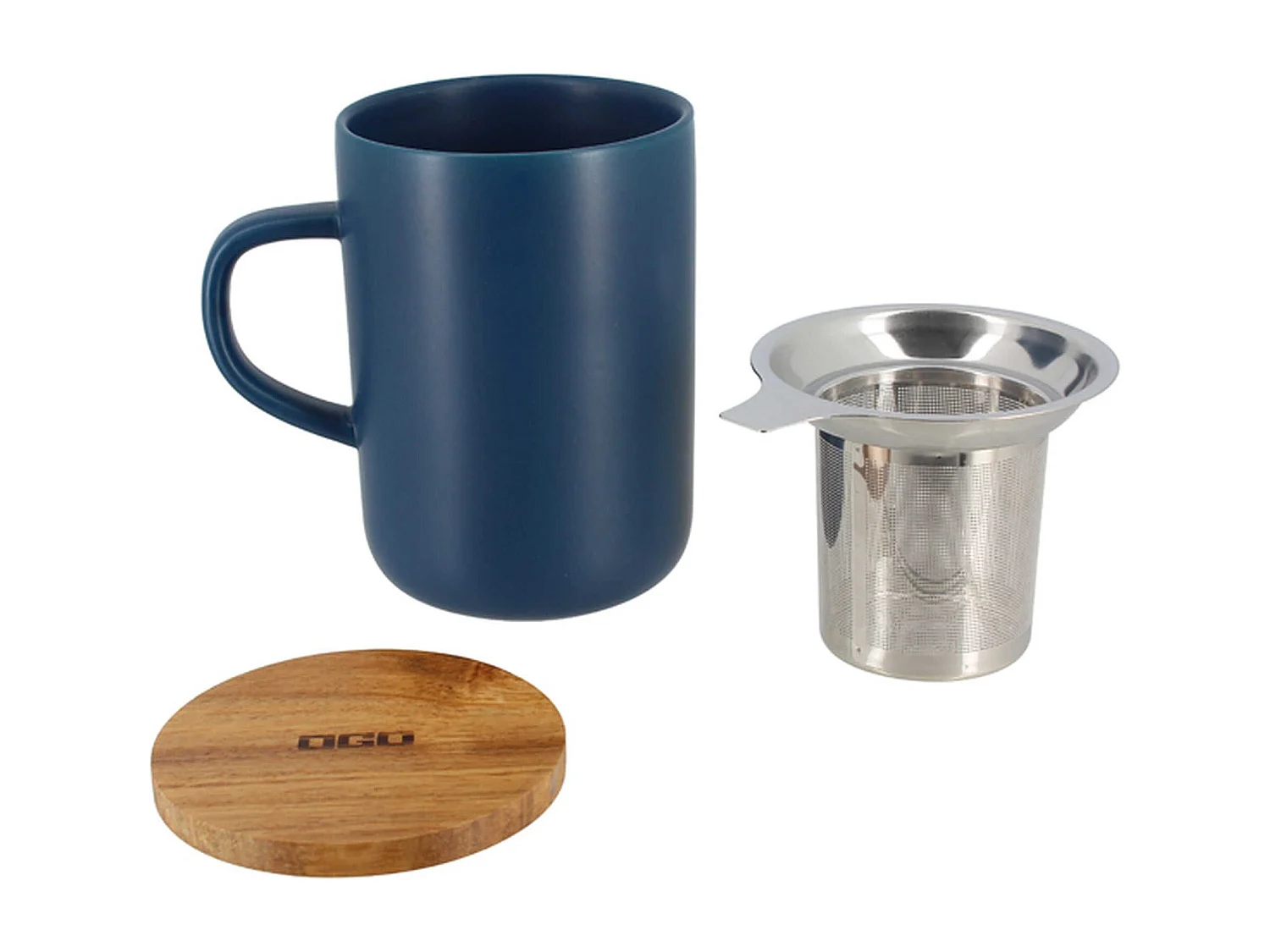 Ogo Living - Tisaniere Juliet Bleu En Gres Et Couvercle En Acacia  De 475 Ml Ogo