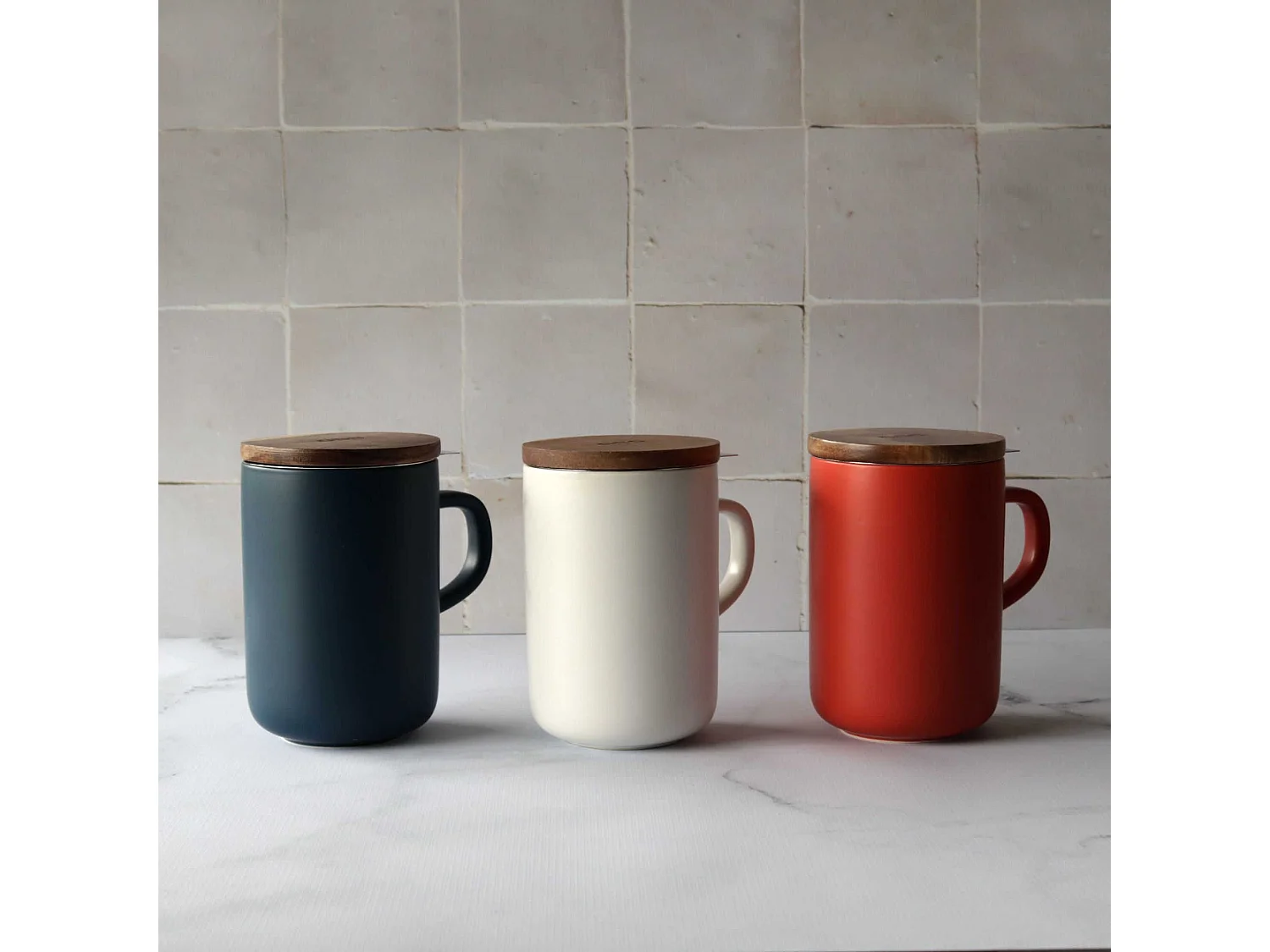 Ogo Living - Tisaniere Juliet Bleu En Gres Et Couvercle En Acacia  De 475 Ml Ogo