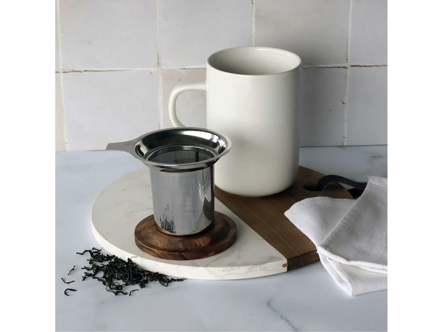 Ogo Living - Tisaniere Juliet Blanc En Gres Et Couvercle En Acacia De 475 Ml Ogo