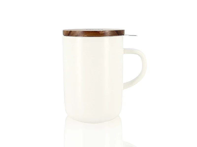 Ogo Living - Tisaniere Juliet Blanc En Gres Et Couvercle En Acacia De 475 Ml Ogo