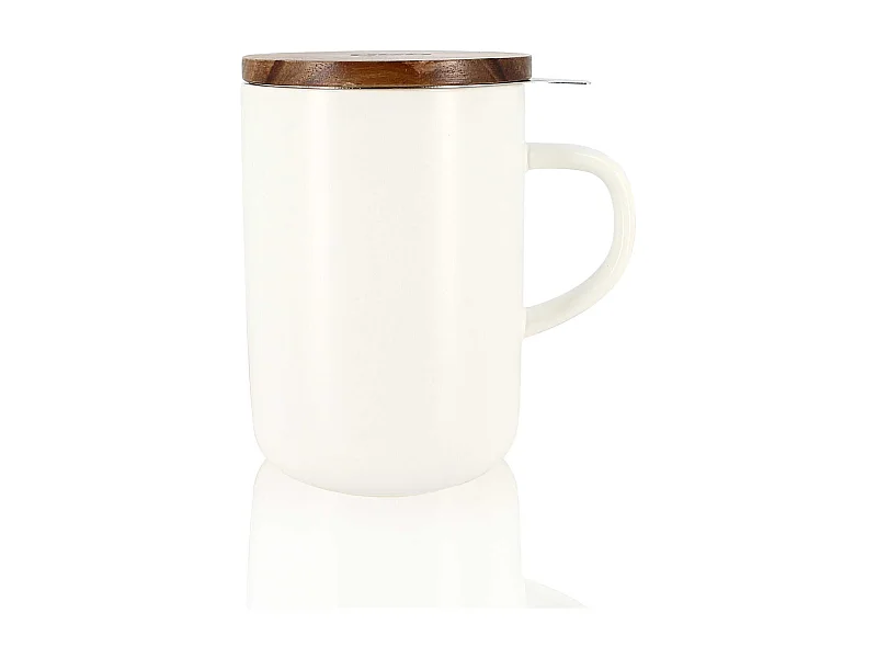 Ogo Living - Tisaniere Juliet Blanc En Gres Et Couvercle En Acacia De 475 Ml Ogo
