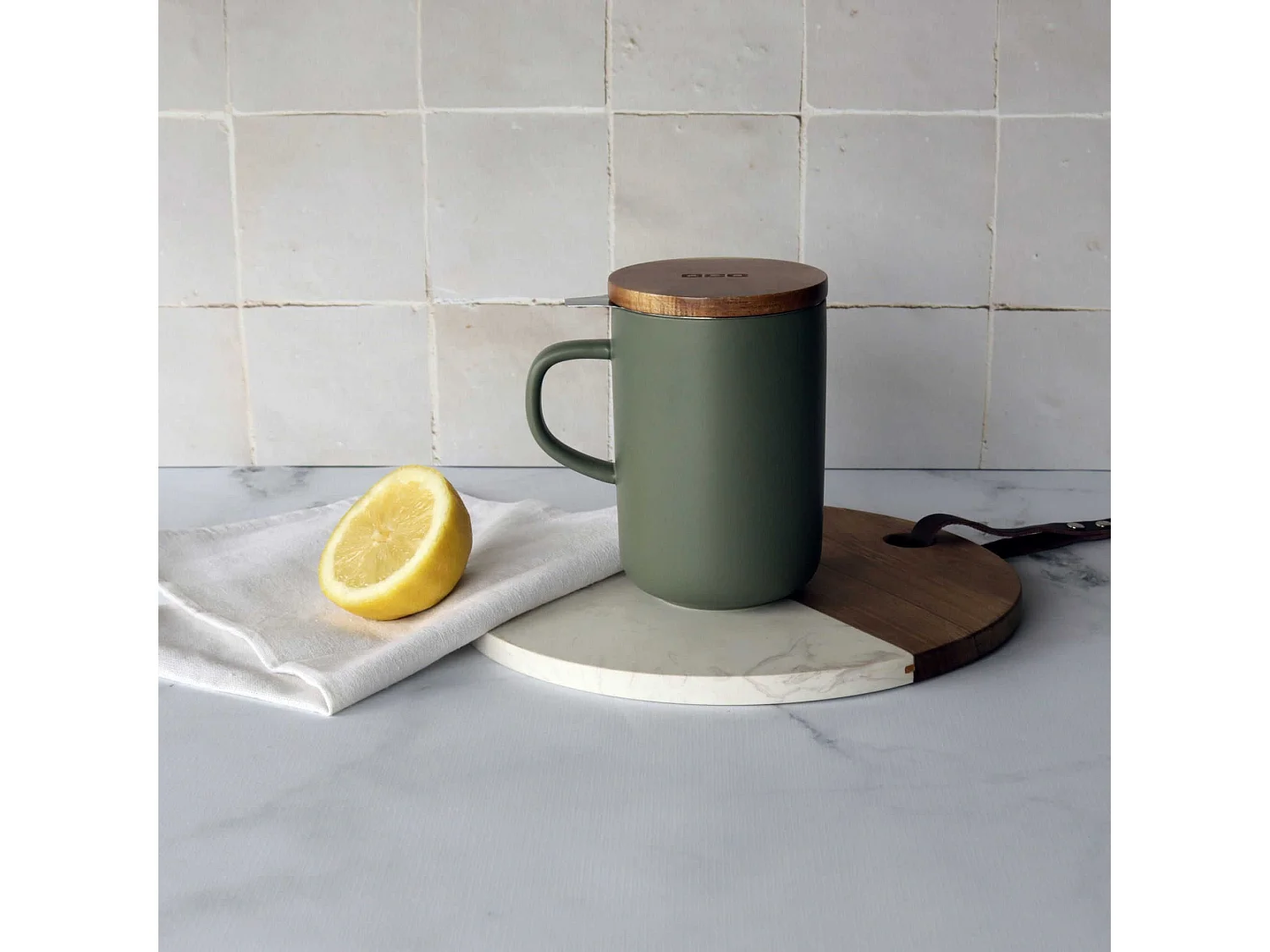 Ogo Living - Tisaniere Juliet Amande En Gres Et Couvercle En Acacia  De 475 Ml Ogo