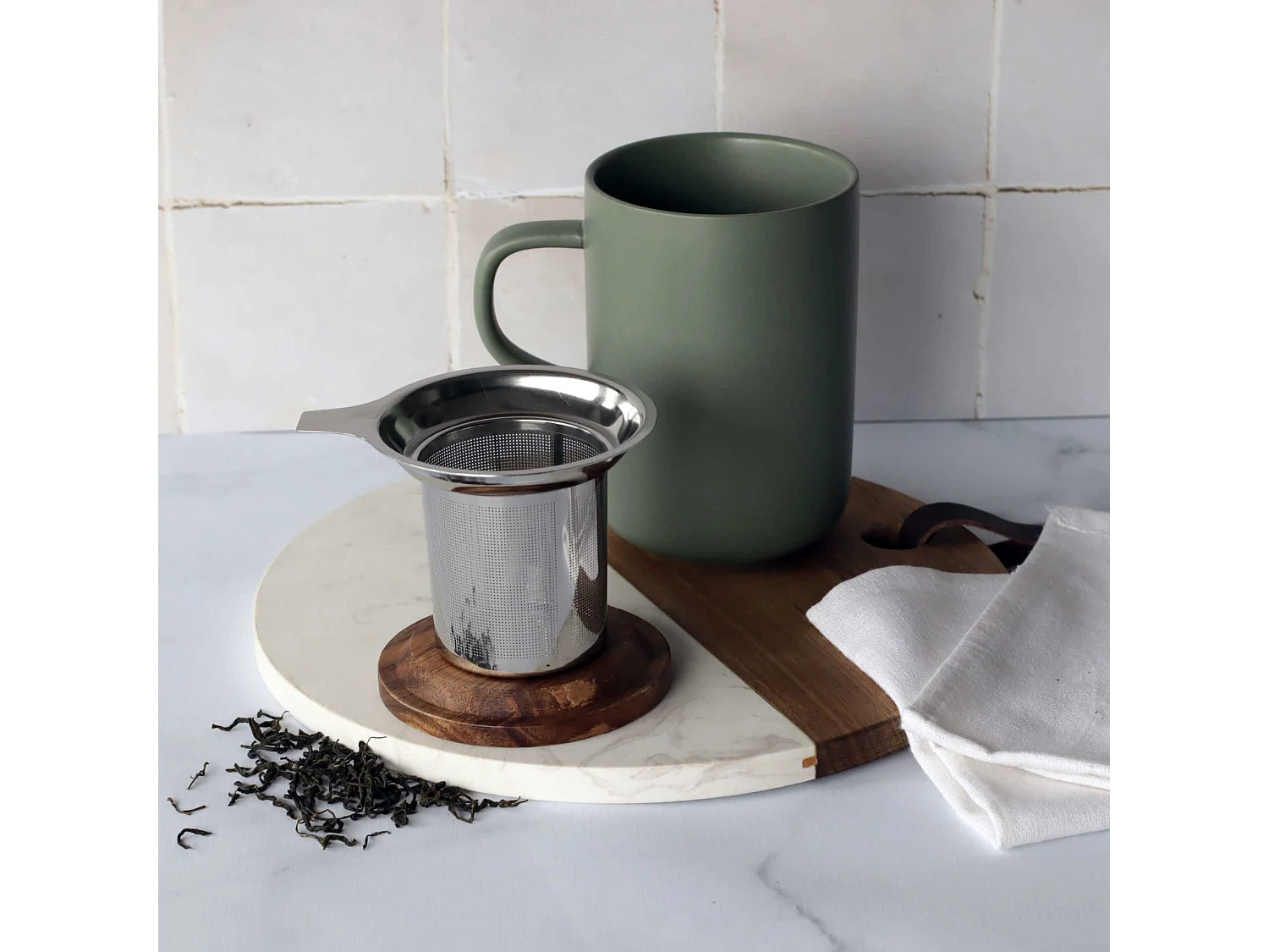 Ogo Living - Tisanière Juliet Amande En Grès Et Couvercle En Acacia  De 475 Ml Ogo