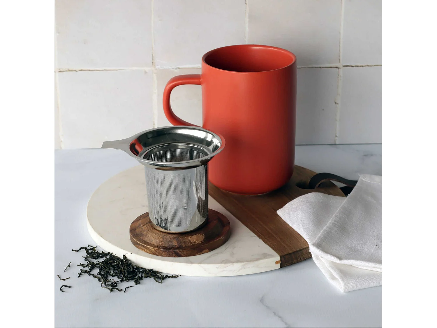 Bule OGO Living Juliet Paprika em Grés com Tampa de Acácia de 475 ml