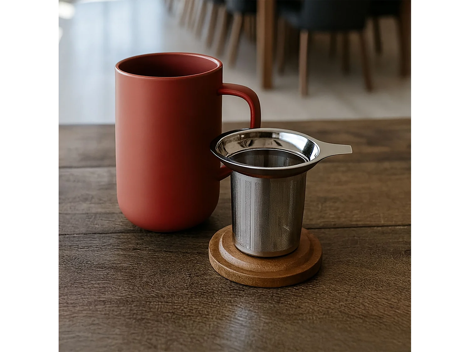 Ogo Living - Tisaniere Juliet Paprika En Gres Et Couvercle En Acacia  De 475 Ml