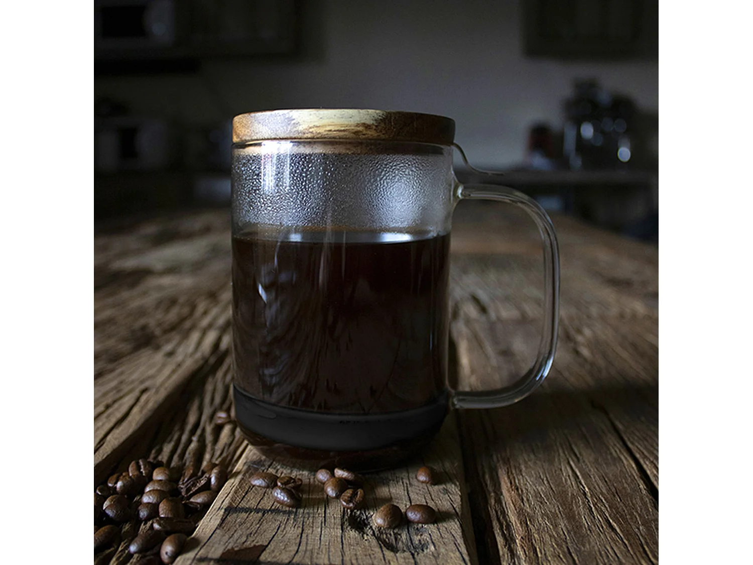 Ogo Living - Mug Cafe Presse Romeo 450ml En Verre Avec Couvercle Bois