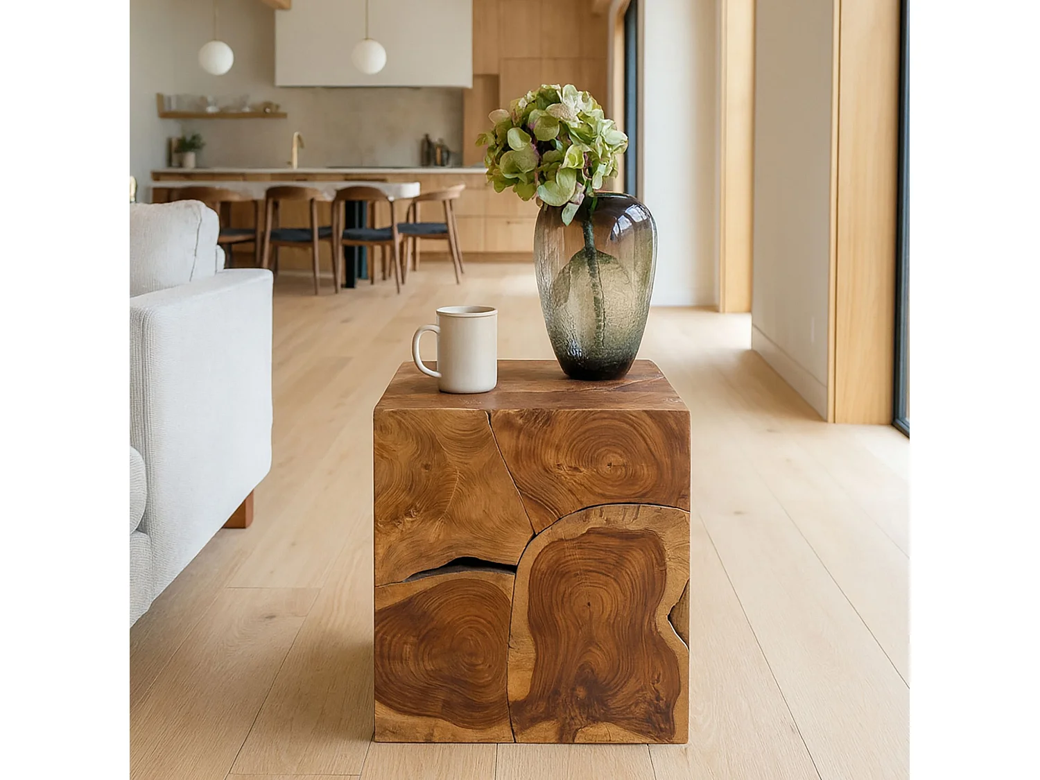 Now's Home - Meuble D'appoint En Racine De Teck Assemble 40x40x Ht45 Cm Solene