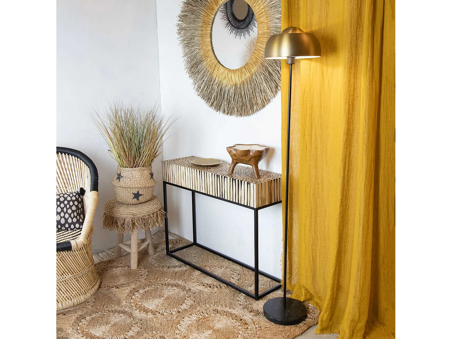 Now's Home - Lampadaire En Marbre Et Metal Noir Et Dore H160cm Nomaa