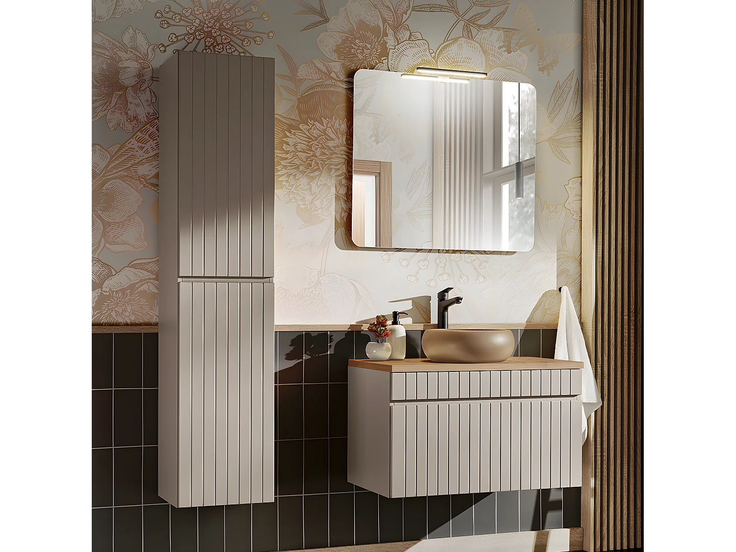 Meuble sous-vasque 80cm plan de toilette Zelie Cachemire et Bois